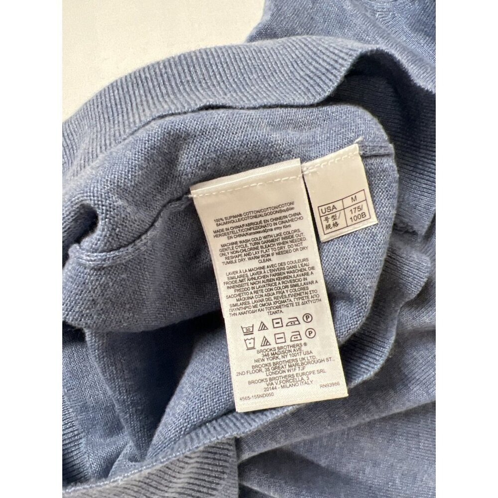Brooks Brothers Men M Blue Supima Cotton V-Neck Sweater Quiet Luxury - Picture 4 of 8
